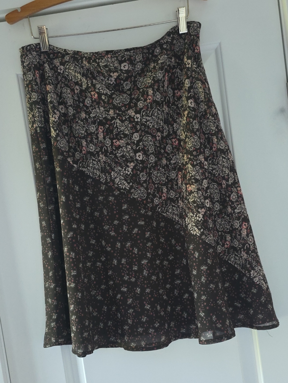 NINE & CO. Floral Print A-Line Skirt - Brown with Pink & Cream Floral Print